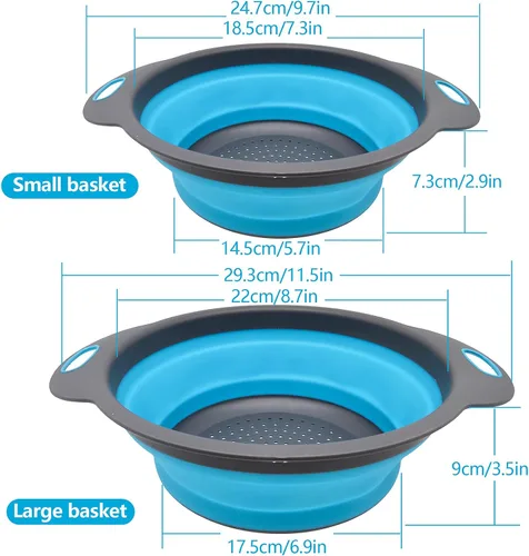 Vista 3 de 2 cestas de colador plegable, cesta de drenaje para lavar frutas y verduras, colador telescópico de alimentos de tamaño pequeño y grande para pasta