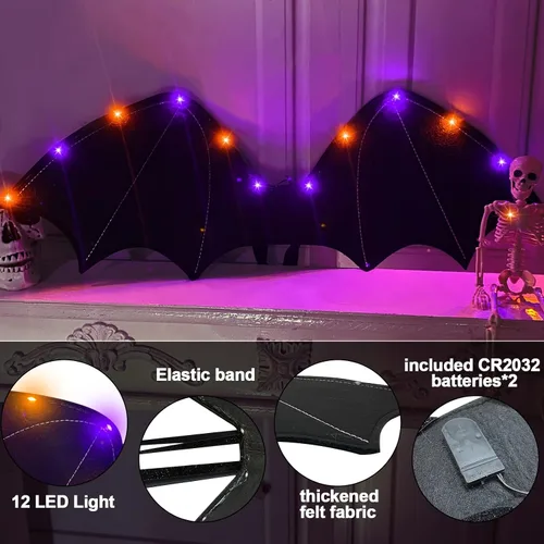 Vista 4 de Kids Halloween LED Bat Wings Backpack Costume with Lights Elastic Straps Vampire Costume Accessories Decor