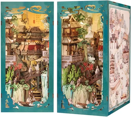Vista 12 de Fsolis - Kit de rincón de libros - Kit de escena en miniatura DIY para adultos, rompecabezas de madera 3D, mini casa, mini manualidades, estantería