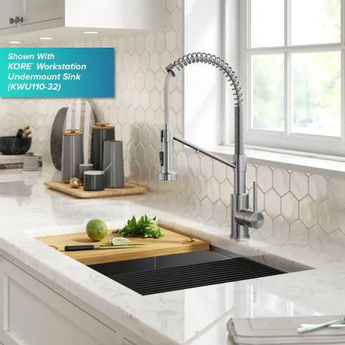 Vista 15 de Kraus Bolden 2-en-1 Grifo de cocina de estilo comercial con filtro de agua monomando extraíble para ósmosis inversa o sistema de filtración de agua
