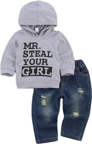 Vista 10 de fhutpw Conjuntos de ropa para bebé niño pequeño con sudaderas con capucha y jeans para otoño e invierno 6 9 12 18 24 meses A-Negro
