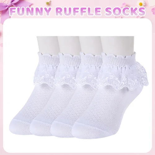 Vista 18 de sockfun Calcetines con volantes para bebé, calcetines de encaje con volantes para niños pequeños y niñas