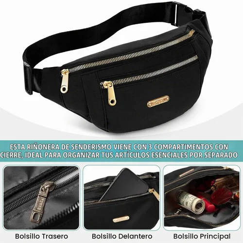 Vista 4 de Riñoneras impermeables de 3 piezas para mujeres y hombres con correa ajustable para la cintura para deportes, correr, ejercicio, caminar, viajar