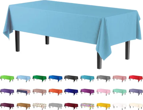 Vista 28 de Party Solids Paquete de 4 manteles de plástico color azul aguamarina, 54 x 108 pulgadas, mantel desechable para fiestas y pícnics