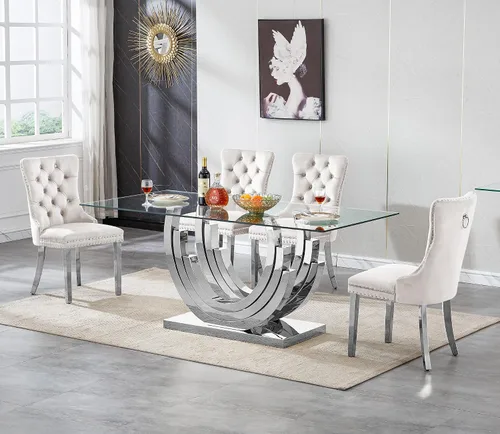 Vista 21 de Juego de mesa de comedor de cristal dorado de 5 piezas, 70 pulgadas, rectangular, moderna, para cocina y comedor, mesa de comedor para 4, mesa