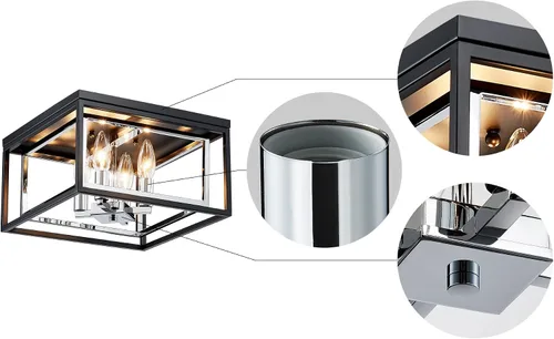 Vista 4 de AGV LIGHTING CL035S Lámpara de Techo Moderna de Montaje al Ras, Lámpara de Techo Cuadrada, Base E12 3 Luces, L12 x W12 x H7, Acabado Negro Mate