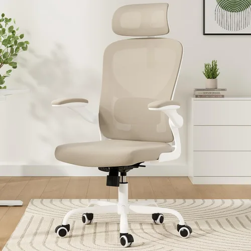 Vista 10 de Silla de oficina ergonómica, silla de escritorio de oficina en casa con reposacabezas ajustable, silla de computadora de respaldo alto, silla