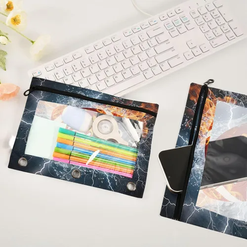 Vista 4 de Estuche para lápices para carpeta de 3 anillos de fútbol americano con cremallera, bolsas de cosméticos transparentes para oficina, universidad