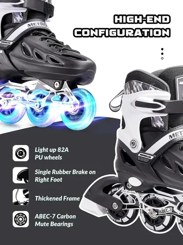 Vista 5 de METROLLER Patines en línea para niñas y niños, mujeres, hombres, 4 tallas ajustables, patines en línea con ruedas que se iluminan, patines