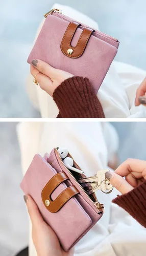 Vista 24 de AOXONEL Cartera pequeña de cuero plegable Rfid para mujer, con cremallera, bolsillo para tarjeta de identificación, delgada, compacta y delgada