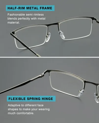 Vista 3 de Gafas de lectura de metal para hombre, paquete de 3 lectores de media llanta +0.50