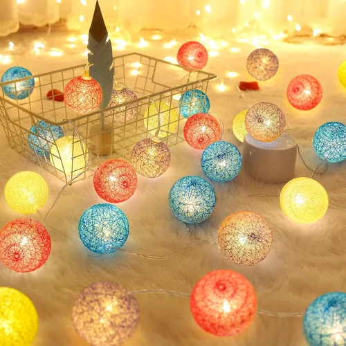 Vista 11 de Anordsem Guirnalda de luces de batería para interior: 6.88 pies/10 linternas LED de bolas de algodón, paquete de 2 – Iluminación acogedora de hadas