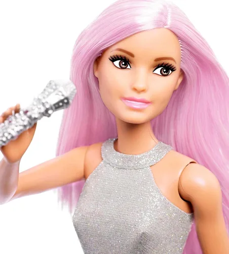 Vista 3 de Barbie Careers Muñeca de Moda y Accesorio, Estrella Pop con Cabello Rosa y Ojos Marrones Vistiendo Falda Iridiscente con Micrófono