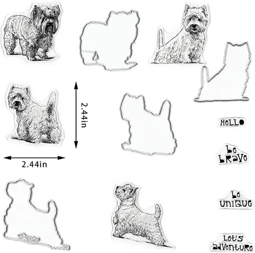 Vista 2 de 4 sellos transparentes para perros y troqueles para hacer tarjetas, palabras de felicitación, sellos de goma transparente, lindos perros