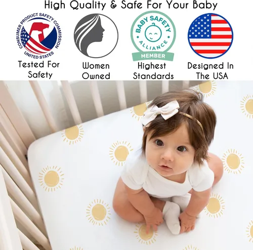 Vista 3 de Sweet Jojo Designs Mini sábana bajera para cuna para bebé (blanco y amarillo bohemio) para niñas o niños, guardería de recién nacidos/bebés, patios