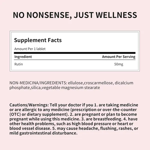Vista 13 de Rutin 50mg 90 comprimidos [1 botella], ayuda a absorber y utilizar la vitamina C, mejora la salud vascular, cuidado de la vista