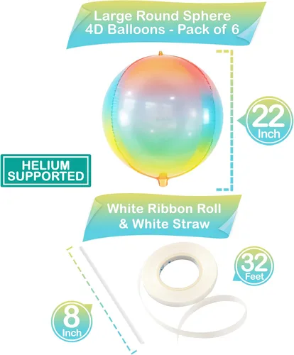 Vista 4 de KatchOn, Globos grandes y brillantes de arcoíris de 22 pulgadas, paquete de 6, globos arcoíris para cumpleaños, globo metálico de Mylar pastel