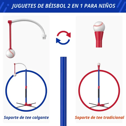 Vista 7 de HYES Juego de béisbol 3 en 1 para niños de 3 a 5 años - Soporte para pelota de tee, tee colgante, lanzador de pelotas y 6 pelotas de sóftbol