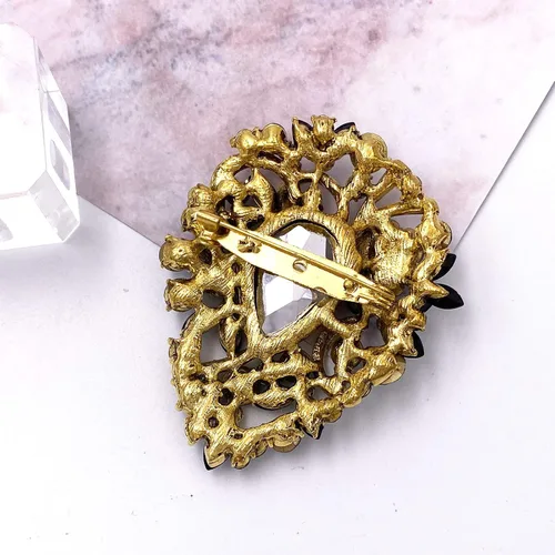 Vista 3 de LAXPICOL - Broche elegante de flores con cristal austriaco vintage para mujer, tono dorado Negro