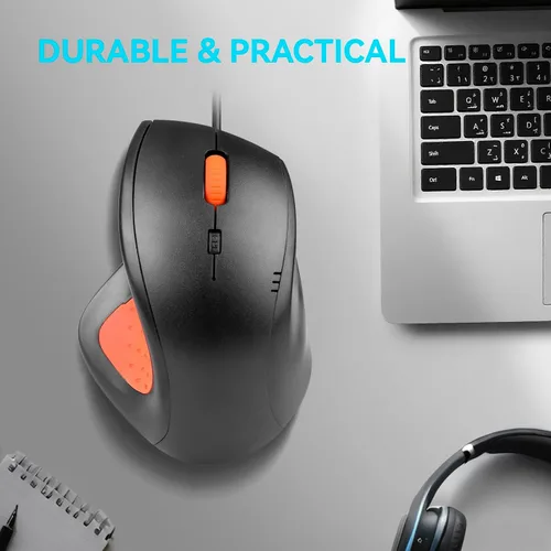 Vista 13 de ONE-UP Mouse de oficina con cable, diseño ergonómico, agarre de silicona antideslizante, 600/1000/1600 DPI ajustable, cable de 5 pies, compatible