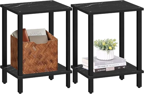 Vista 12 de TUTOTAK Mesa Auxiliar, Mesa Lateral, Mesita de Noche, Estante de Almacenamiento de 2 Niveles, Mesa Lateral de Sofá para Espacios Pequeños, Sala
