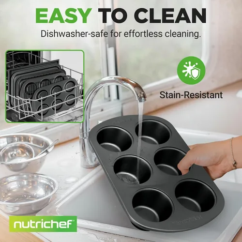 Vista 6 de NutriChef - Juego de 6 piezas para hornear en tostadora, juego compacto de bandejas antiadherentes apilables con moldes para muffins, bandeja