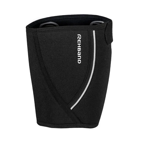 Vista 2 de Rehband Soporte de muslo con cierre XS, soporte de compresión de muslo de neopreno de 0.197 in, 1 manga de muslo para ayudar a desgarrar y tensión