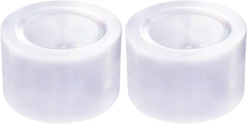 Vista 12 de bUCLA 100 platos de plástico con borde plateado, platos desechables de 7.5 pulgadas, ideales para bodas, fiestas y Navidad