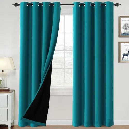 Vista 90 de H.VERSAILTEX Cortinas 100% de opacidad para dormitorio, con aislamiento térmico, cortinas opacas de 63 pulgadas de largo, cortinas de bloqueo