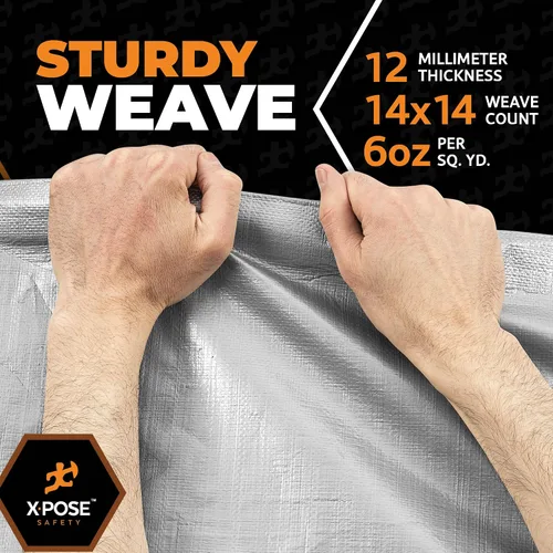 Vista 6 de Xpose Safety Lona protectora de polietileno plateado resistente de 5 x 7 pies - Funda protectora multiusos - Duradera, resistente al agua