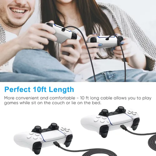 Vista 6 de FYOUNG Cable de carga para PlayStation 5Xbox Series XSpara Switch OLEDSwitch LiteSwitch 2 Controller, cable de carga rápida USB tipo C trenzado