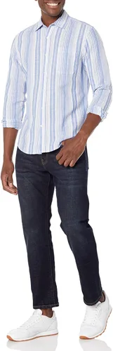 Vista 5 de Tienda Essentials Camisa de algodón de lino de manga larga ajustada para hombre
