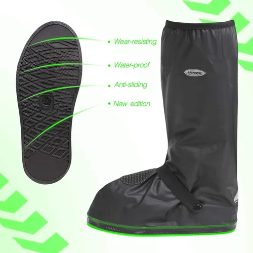 Vista 5 de DJZSSXLW - Fundas impermeables para zapatos de lluvia y nieve, botas de motocicleta para mujeres y hombres, color negro (XL)