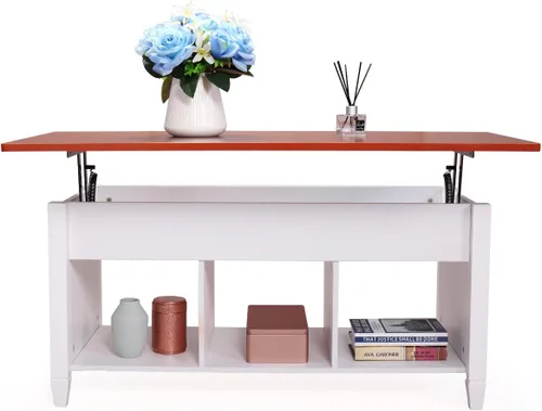 Vista 5 de LAZYMOON Mesa de centro elevable, compartimento de almacenamiento de escritorio para computadora portátil, muebles para el hogar de madera maciza