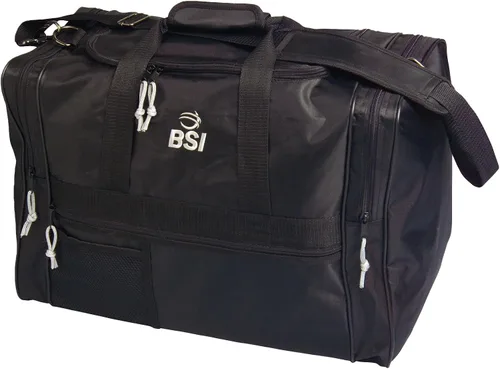 Vista 19 de BSI Dash Roller Bowling Bag with Smooth Rolling Wheels, Padded Ball Compartment, Retractable Locking Handle, & Shoe Pocket Negro/Azul/Gris