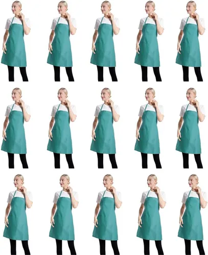 Vista 17 de Total de 15 delantales con peto de colores lisos mixtos a granel para mujeres, hombres y adultos, con 2 bolsillos frontales, para cocinar, pintar