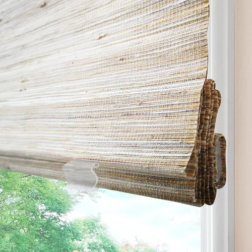 Vista 17 de Persianas romanas de bambú inalámbricas, 100% lino natural, diseño 1