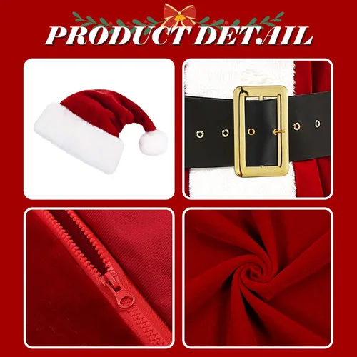 Vista 4 de Santa Claus Costume for Men，9 Piece Professional Santa Outfit