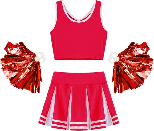 Vista 4 de JEATHA Disfraz de animadora para niñas, uniforme de animadora, sin mangas, con falda plisada, disfraz de cosplay