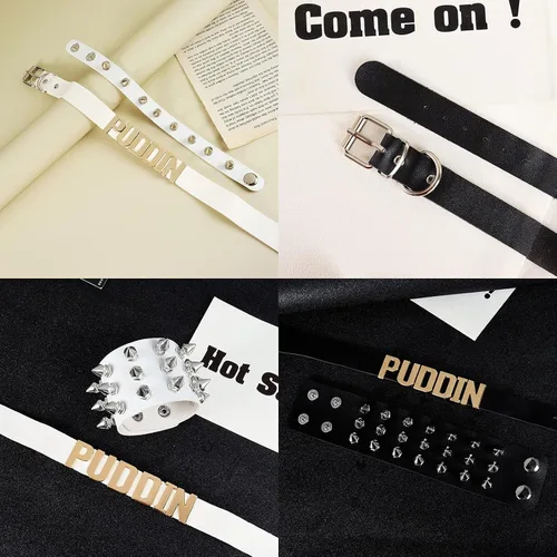 Vista 6 de YANCHUN Puddin Necklace Bracelet Set Puddin Choker Jewelry Halloween Choker Bracelet Set Halloween Collar Punk Leather Jewelry for Women Party