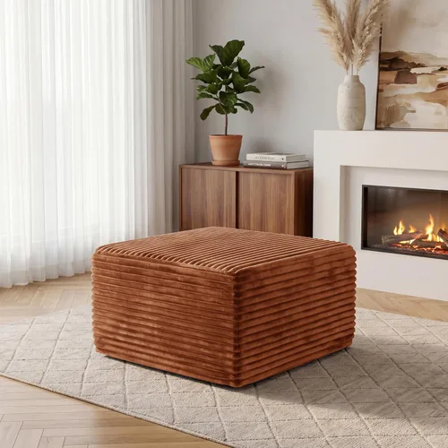 Vista 24 de Sofá otomano modular de pana de 28 pulgadas sin hueso, sofá otomano seccional para sala de estar, color beige