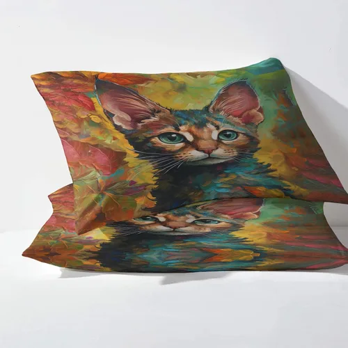Vista 3 de NOGAWA Juego de sábanas de tamaño individual para gatos, sábanas y fundas de almohada estampadas, 3 piezas, sábana bajera ajustable de microfibra