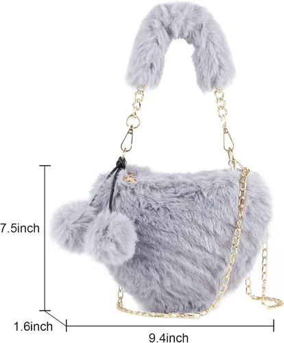 Vista 6 de SUKUTU Faux Fur Purse Women's Heart Shaped Evening Handbags Small Cute Phone Crossbody Bag Clutches for Girls