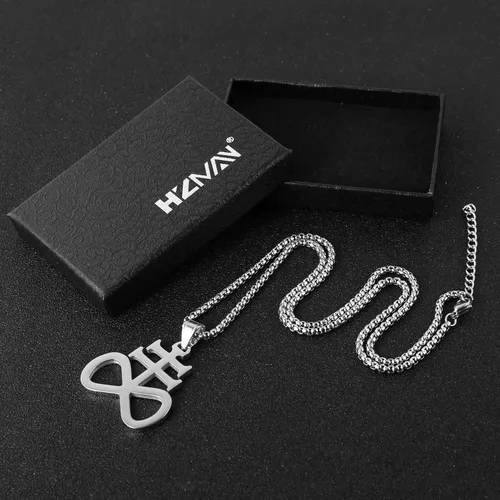 Vista 5 de HZMAN Collar unisex con colgante de cruz de Leviatán Satanás de acero inoxidable, joyería religiosa