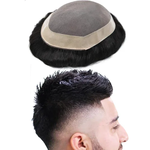 Vista 41 de Toupee para hombre 100% europeo Remy piezas de cabello humano para hombres, sistema de cabello fino mono centro de reemplazo para hombres