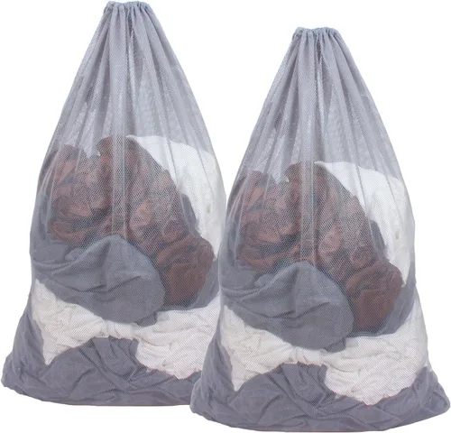 Vista 7 de Paquete de 2 bolsas de malla para lavandería, bolsa de 24 x 36 pulgadas con cordón resistente, fábricas, universidad, dormitorio, viajes y Negro