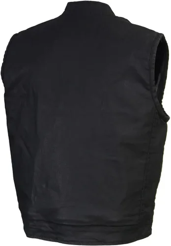 Vista 4 de Milwaukee Leather MDM3025 - Chaleco de motociclista con revestimiento encerado negro para hombre, estilo club, con cuello de camisa y cuello