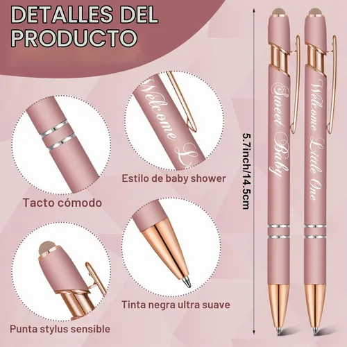 Vista 7 de Jspupifip 50 bolígrafos para baby shower con punta de lápiz capacitivo Oro rosa