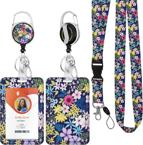 Vista 32 de Soporte para tarjetas de identificación con cordón, soporte retráctil para tarjetas de identificación, correa desmontable para el cuello con carrete