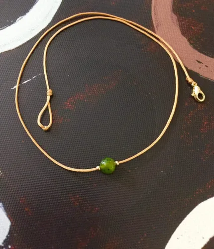 Vista 3 de Collar de piedras preciosas, gargantilla de jade nefrita natural de Canadá, collar impermeable, collar delicado simple, gargantilla delicada, collar